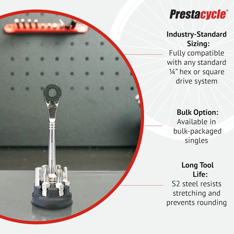 Prestacycle Professional Low-Profile 1/4" Hex to 1/4" Square Socket Adapter – Hardened S2 Steel, Nickel-Plated, Precision Bicycle Tool Accessory Compatible with All Hex Bit Hand Tools - Image 5